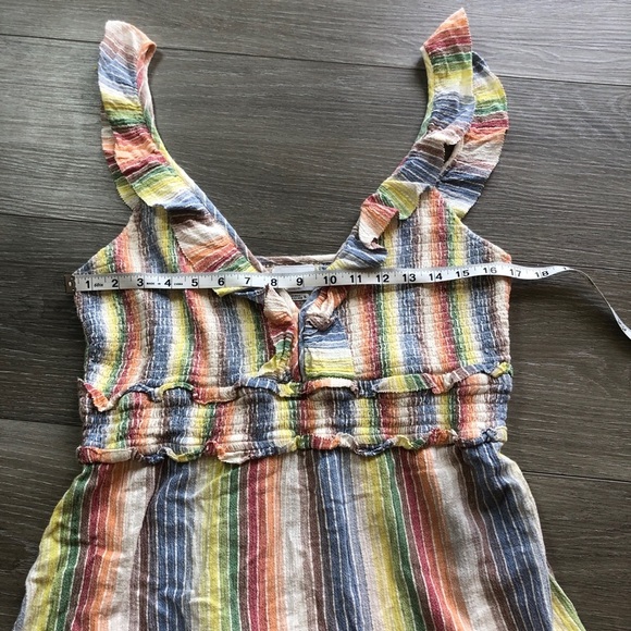 Saylor Alma Stripped Rainbow Smocked Ruffle Boho 100% Cotton Dress Womens XL - Picture 7 of 10